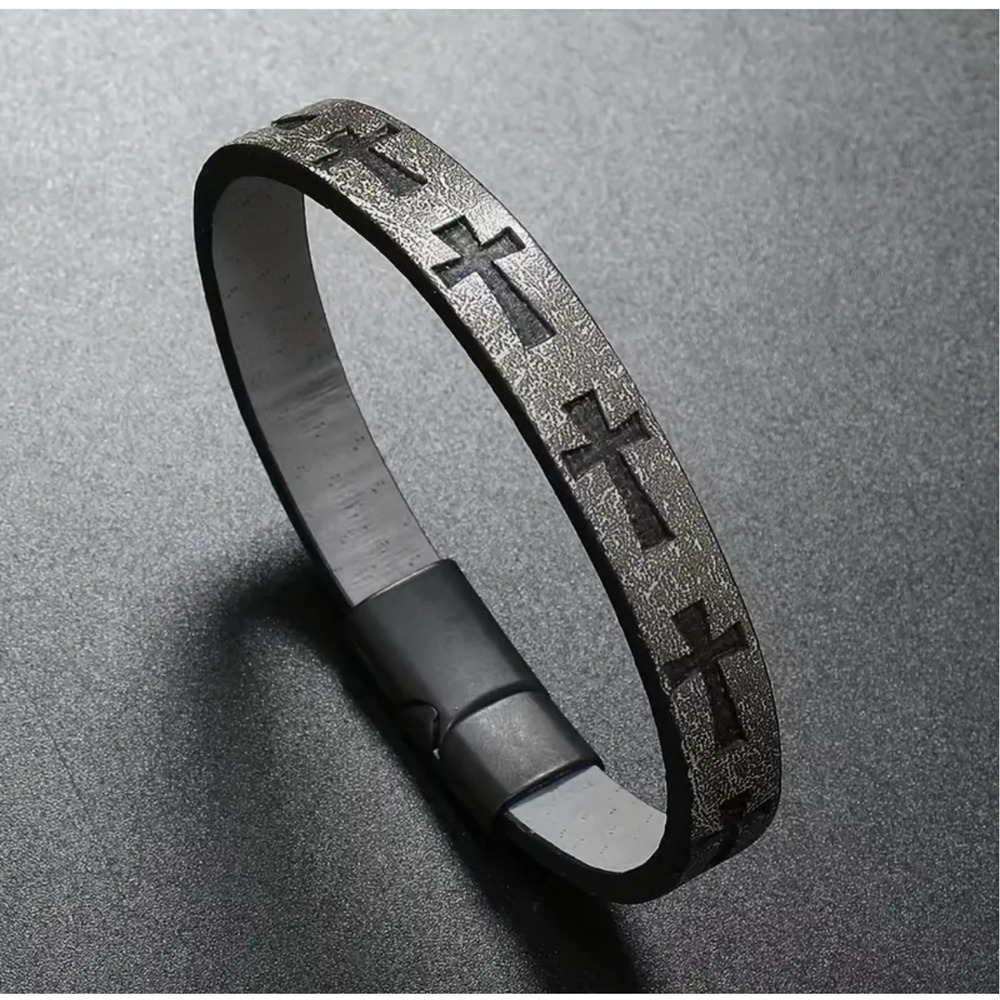 Men's Fashionable Retro PU Leather Cross-Magnetic Buckle, Grey, Perfect Gift